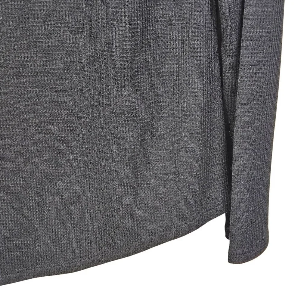 Athleta Wind Down Black Henley‎ Style Long Sleeve Top Waffle Knit Size Medium